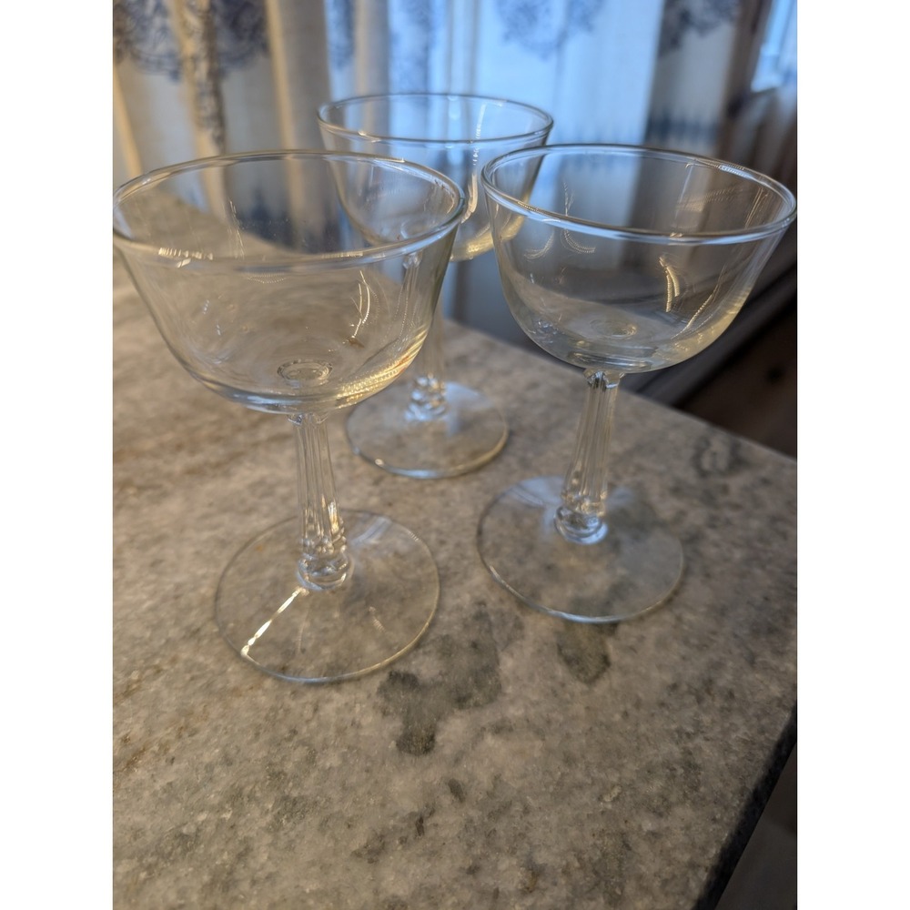 3 Vintage Mid-Century Cocktail Glasses-Column Stem-Retro Bar‎ Wine Glasses